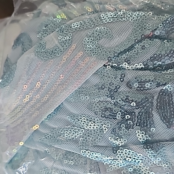 BABY BLUE HALTER STYLE, SLEEVELESS BAROQUE MERMAID MAXI DRESS - Picture 12 of 16